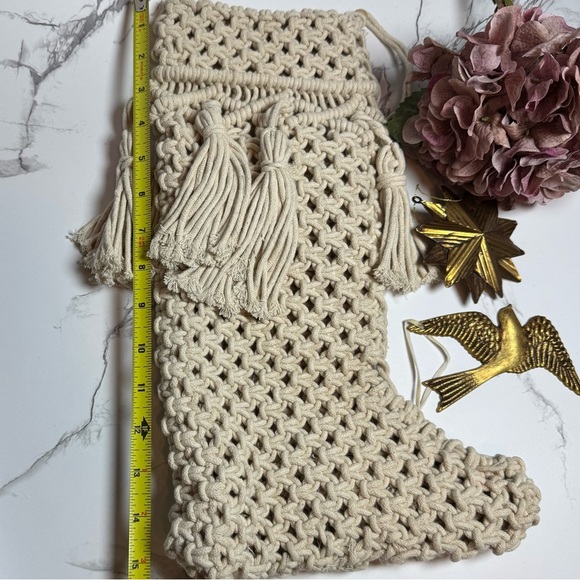 Macrame Cream White Bohemian Christmas Stocking - Picture 6 of 7